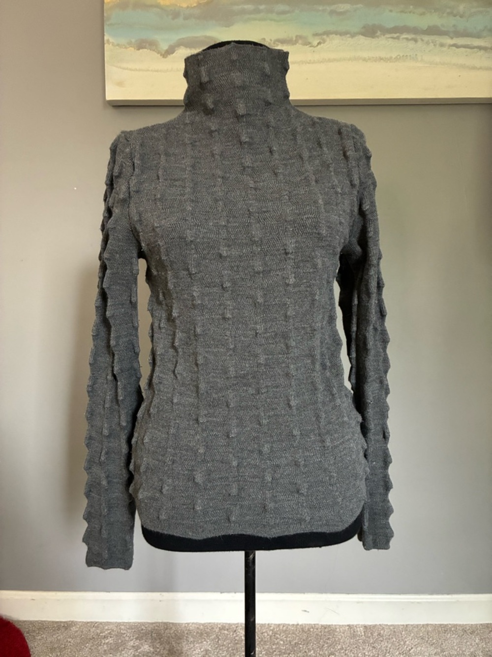 Zara Women's Gray Textured Turtleneck Sweater